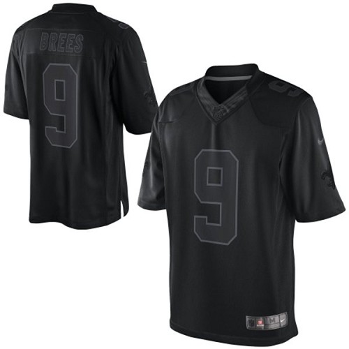 Men's Limited Drew Brees Nike Jersey Black - #9 Drenched NFL New Orleans Saints